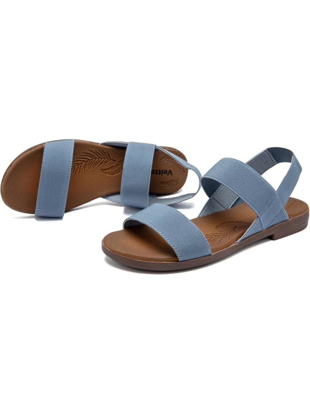 Women's Casual Flat Slide Blue Sandals Elastic Strappy Double Bands Open Toe - Picture 3 of 6
